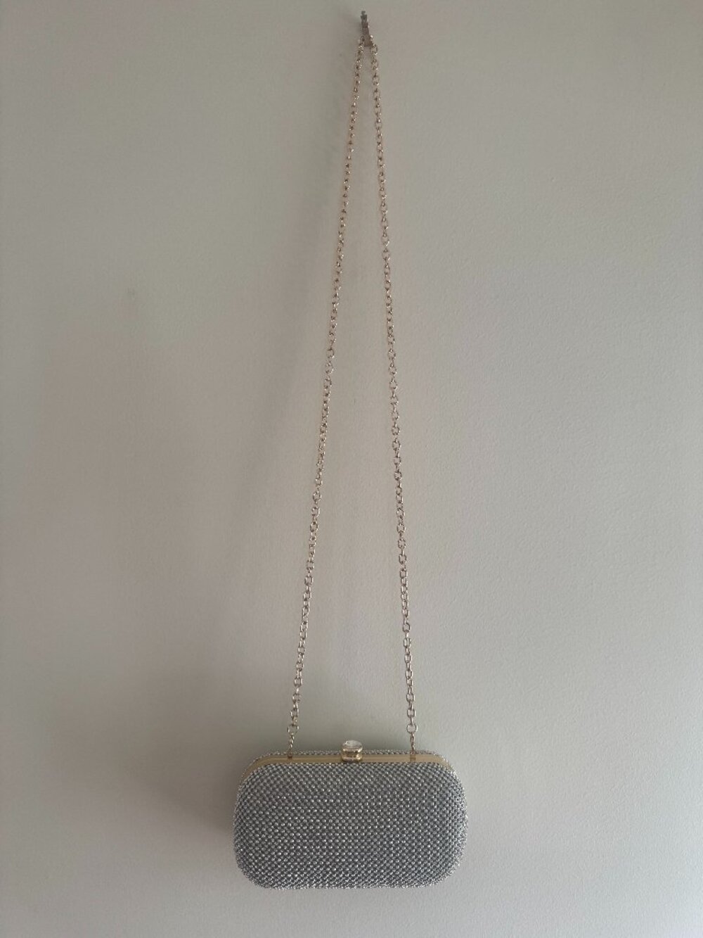 Marina Rinaldi Silver Crystal Rhinestone Minaudière Evening Clutch Chain Bag